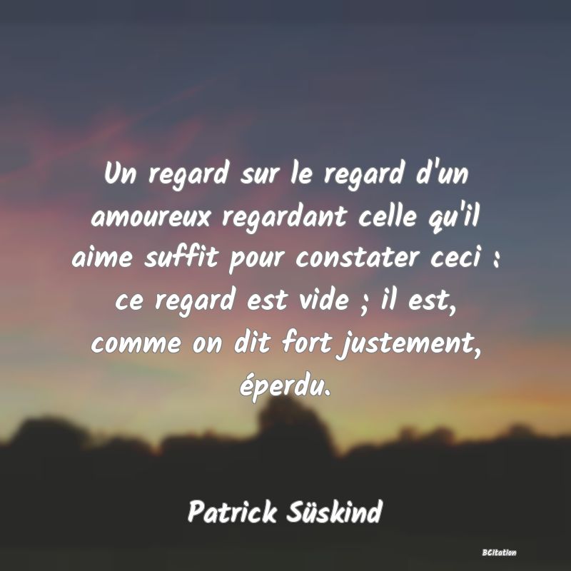 image de citation: Un regard sur le regard d'un amoureux regardant celle qu'il aime suffit pour constater ceci : ce regard est vide ; il est, comme on dit fort justement, éperdu.