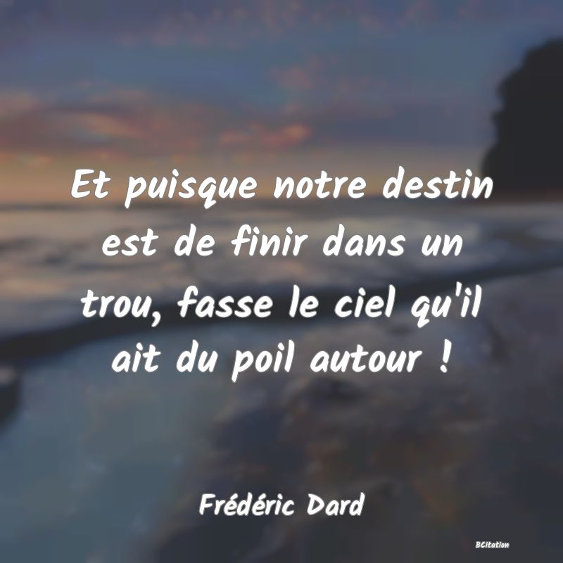 image de citation: Et puisque notre destin est de finir dans un trou, fasse le ciel qu'il ait du poil autour !