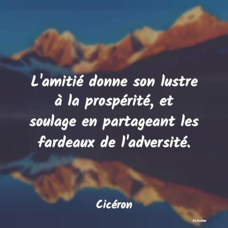 image de citation: L'amitié donne son lustre à la prospérité, et soulage en partageant les fardeaux de l'adversité.