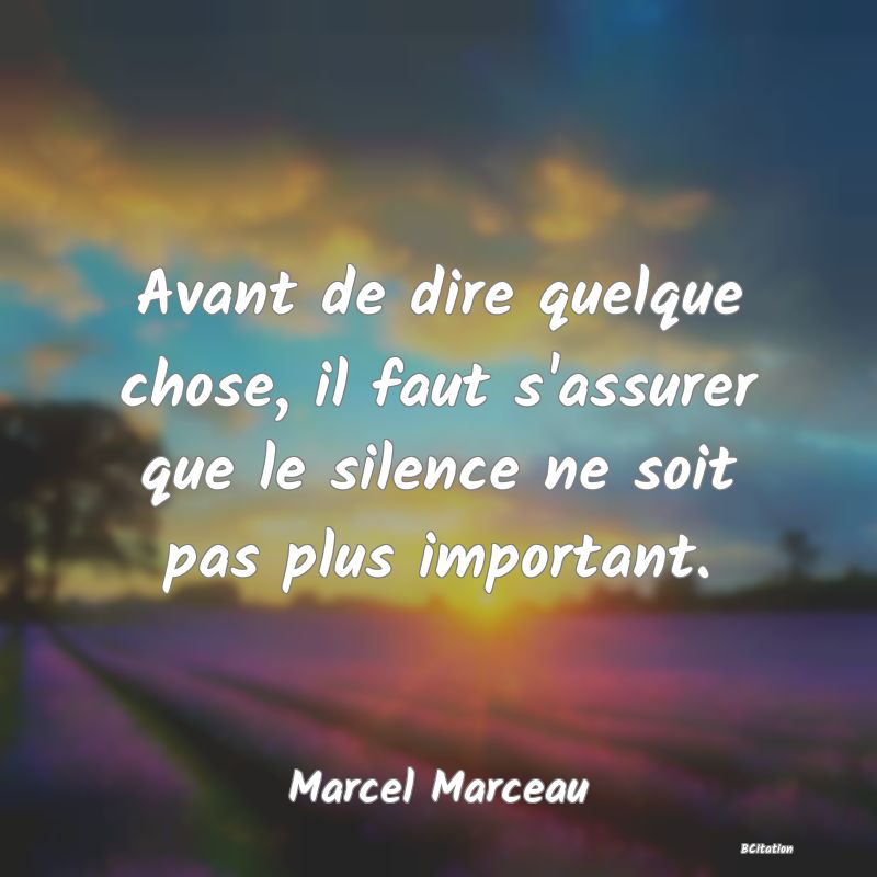 image de citation: Avant de dire quelque chose, il faut s'assurer que le silence ne soit pas plus important.