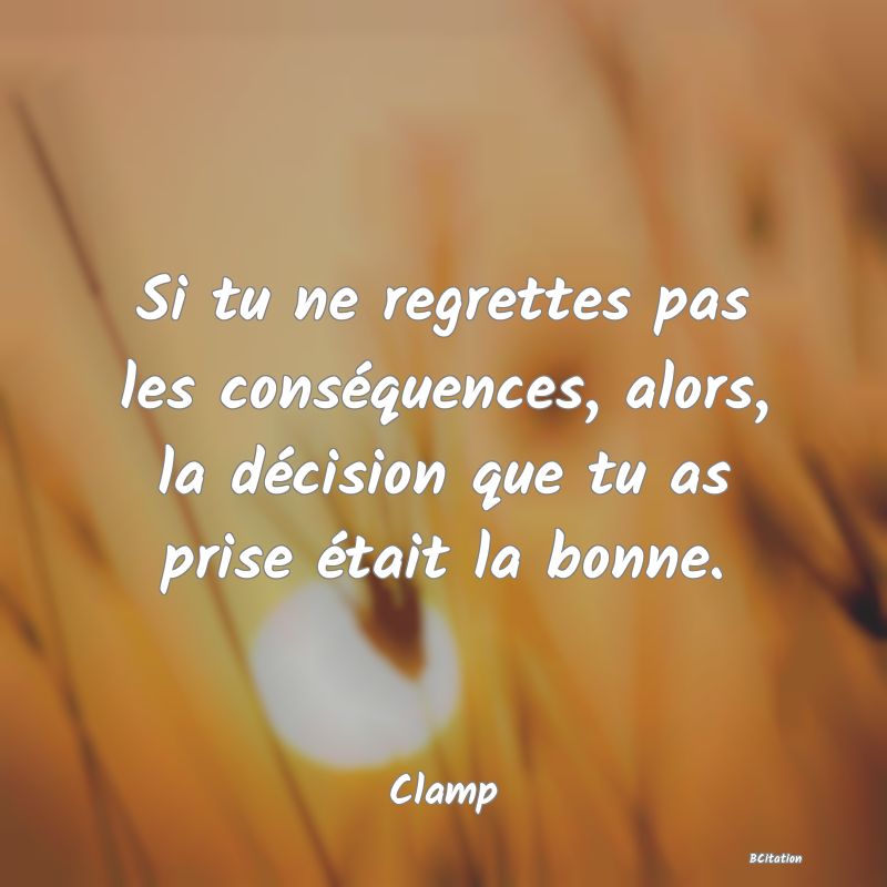 image de citation: Si tu ne regrettes pas les conséquences, alors, la décision que tu as prise était la bonne.