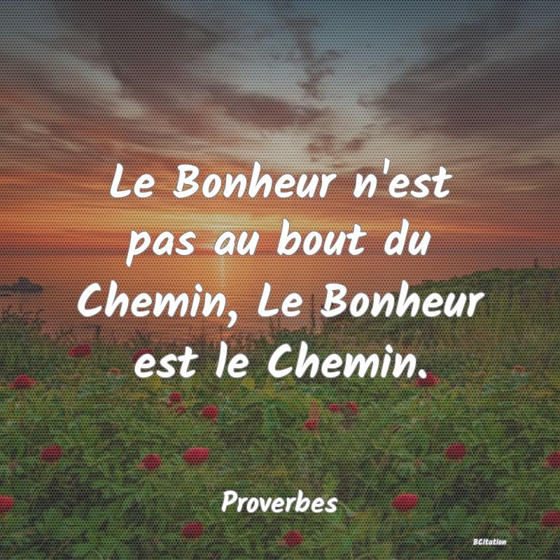Belle Citation - Le Bonheur n'est pas au bout du Chemin, Le Bonheur est le Chemin. - Proverbes