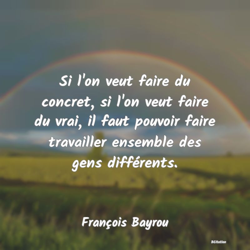 image de citation: Si l'on veut faire du concret, si l'on veut faire du vrai, il faut pouvoir faire travailler ensemble des gens différents.