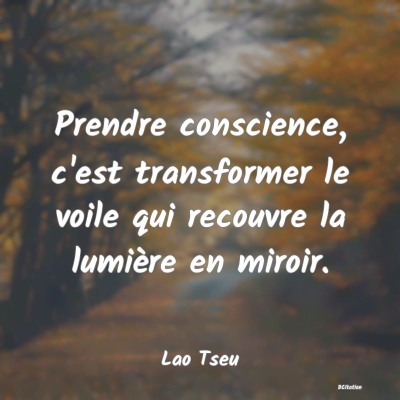 image de citation: Prendre conscience, c'est transformer le voile qui recouvre la lumière en miroir.