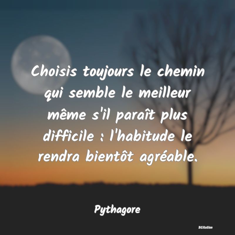 image de citation: Choisis toujours le chemin qui semble le meilleur même s'il paraît plus difficile : l'habitude le rendra bientôt agréable.