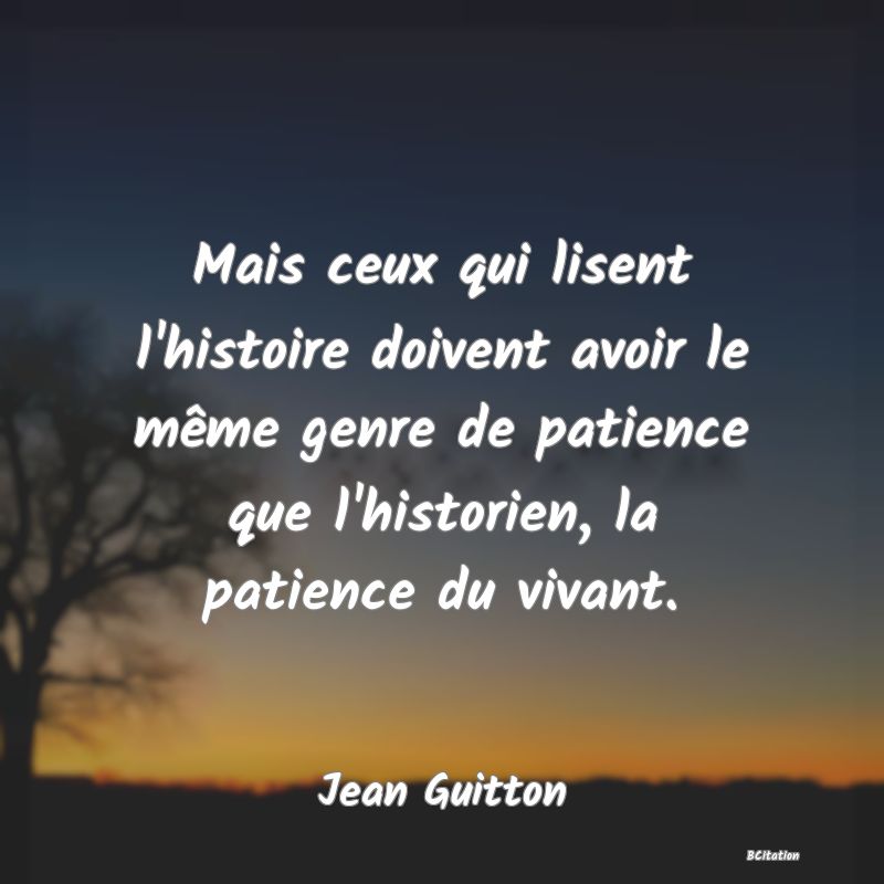 image de citation: Mais ceux qui lisent l'histoire doivent avoir le même genre de patience que l'historien, la patience du vivant.