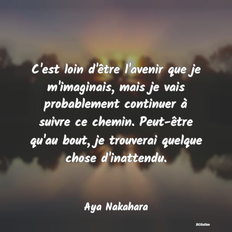 image de citation: C'est loin d'être l'avenir que je m'imaginais, mais je vais probablement continuer à suivre ce chemin. Peut-être qu'au bout, je trouverai quelque chose d'inattendu.