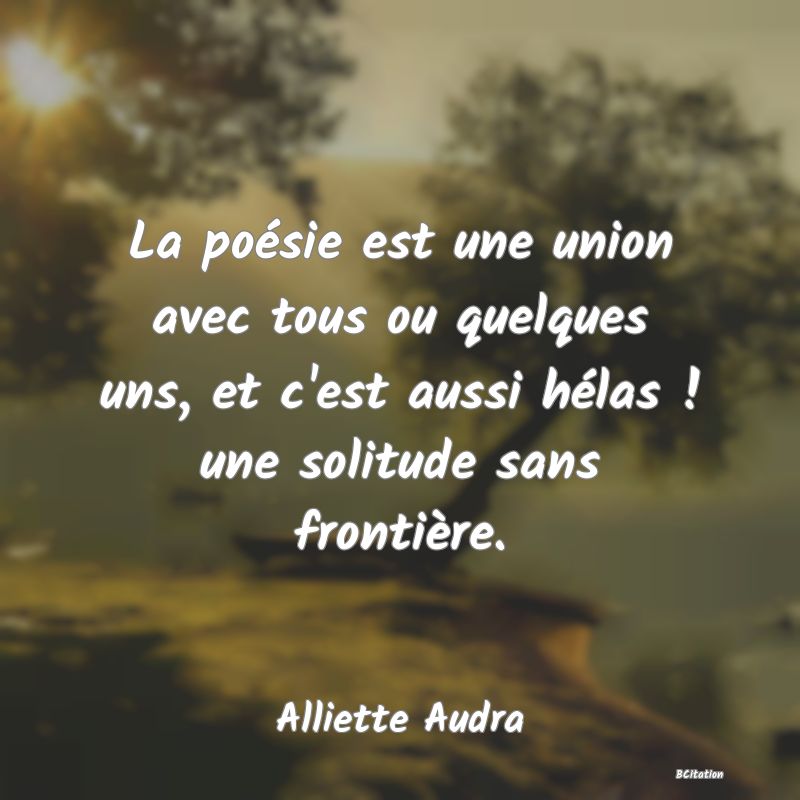 image de citation: La poésie est une union avec tous ou quelques uns, et c'est aussi hélas ! une solitude sans frontière.