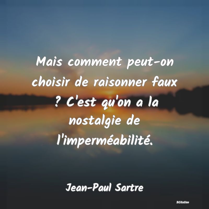 image de citation: Mais comment peut-on choisir de raisonner faux ? C'est qu'on a la nostalgie de l'imperméabilité.