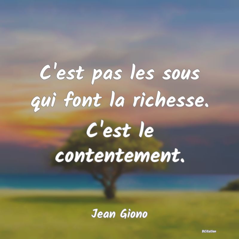 image de citation: C'est pas les sous qui font la richesse. C'est le contentement.