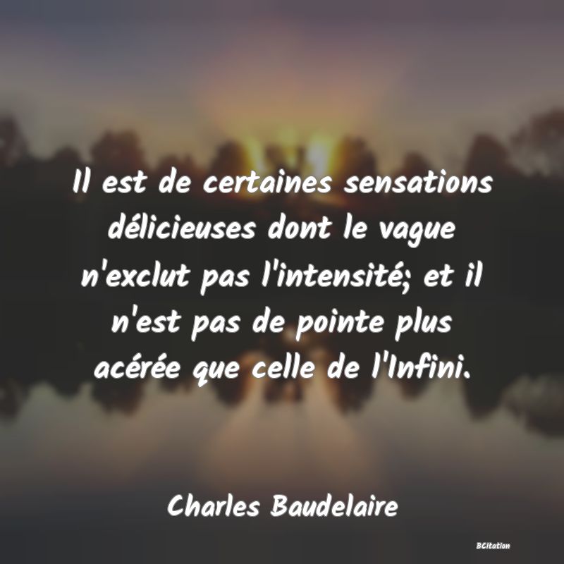 image de citation: Il est de certaines sensations délicieuses dont le vague n'exclut pas l'intensité; et il n'est pas de pointe plus acérée que celle de l'Infini.