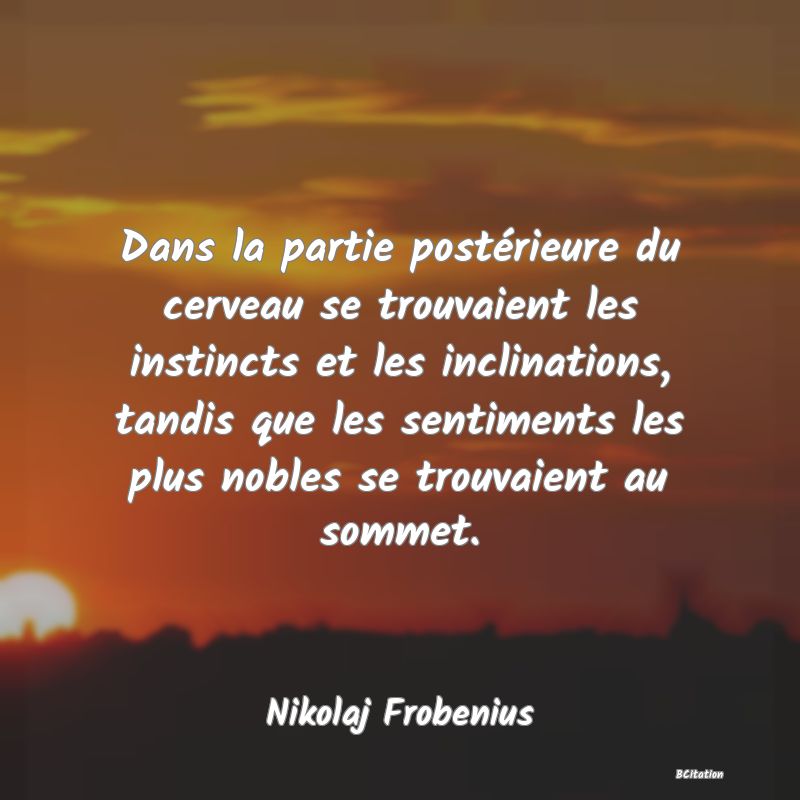 image de citation: Dans la partie postérieure du cerveau se trouvaient les instincts et les inclinations, tandis que les sentiments les plus nobles se trouvaient au sommet.