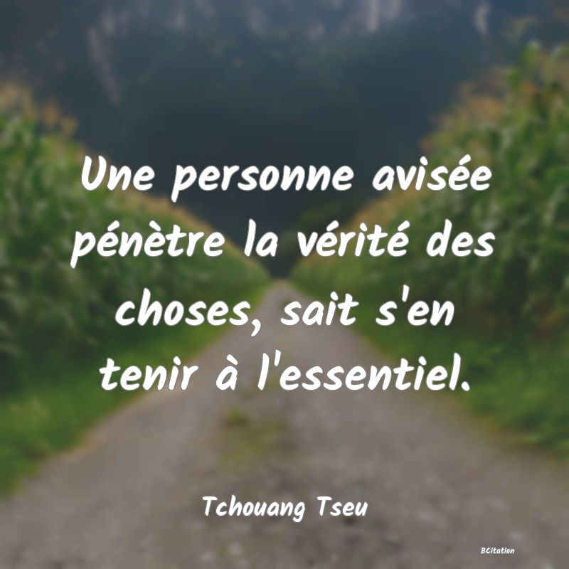 image de citation: Une personne avisée pénètre la vérité des choses, sait s'en tenir à l'essentiel.