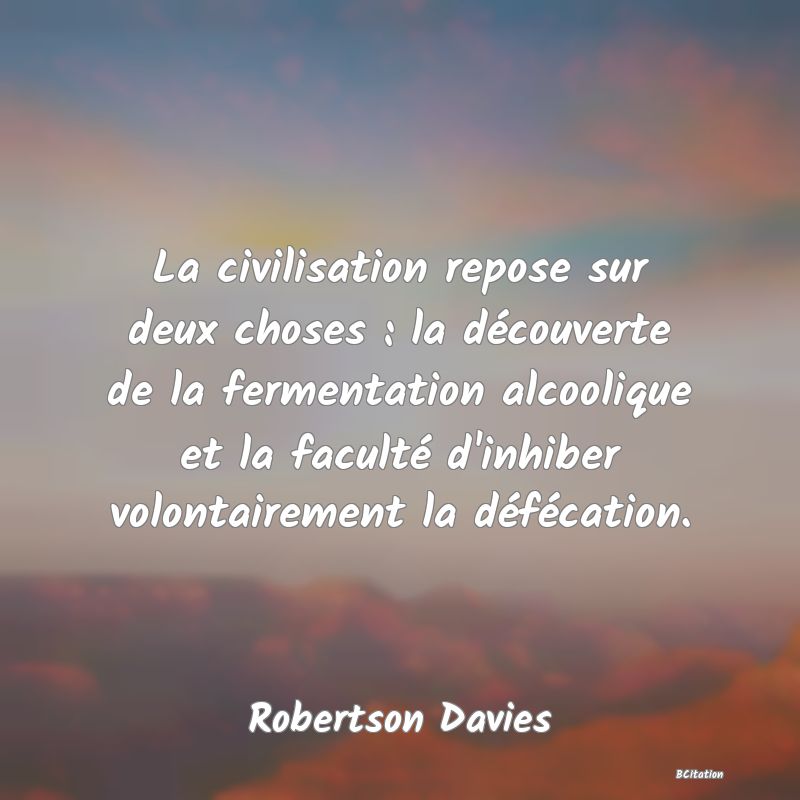 image de citation: La civilisation repose sur deux choses : la découverte de la fermentation alcoolique et la faculté d'inhiber volontairement la défécation.