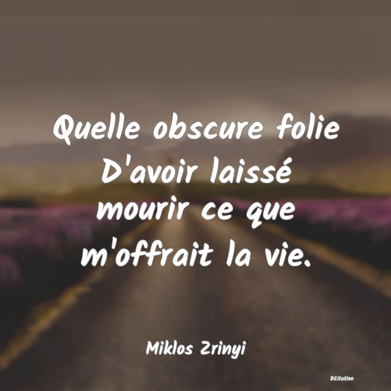 Belle Citation - Quelle obscure folie D'avoir laissé mourir ce que m'offrait la vie. - Miklos Zrinyi