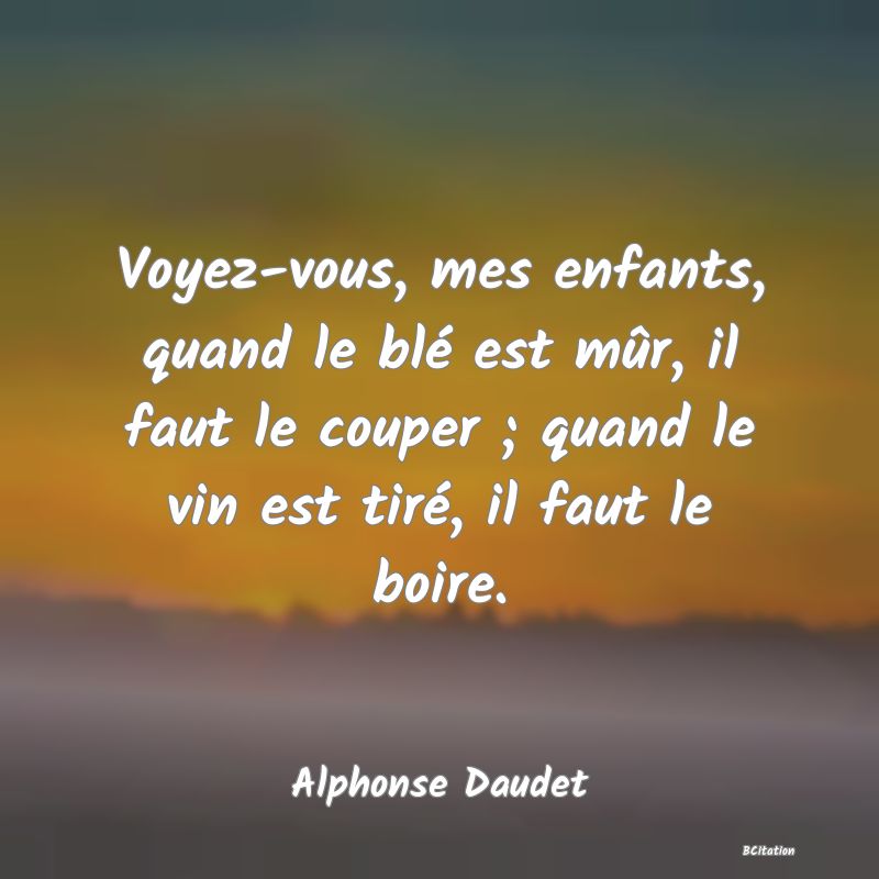 image de citation: Voyez-vous, mes enfants, quand le blé est mûr, il faut le couper ; quand le vin est tiré, il faut le boire.