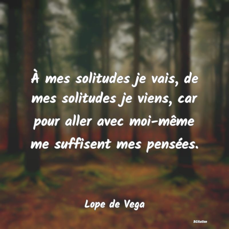 image de citation: À mes solitudes je vais, de mes solitudes je viens, car pour aller avec moi-même me suffisent mes pensées.