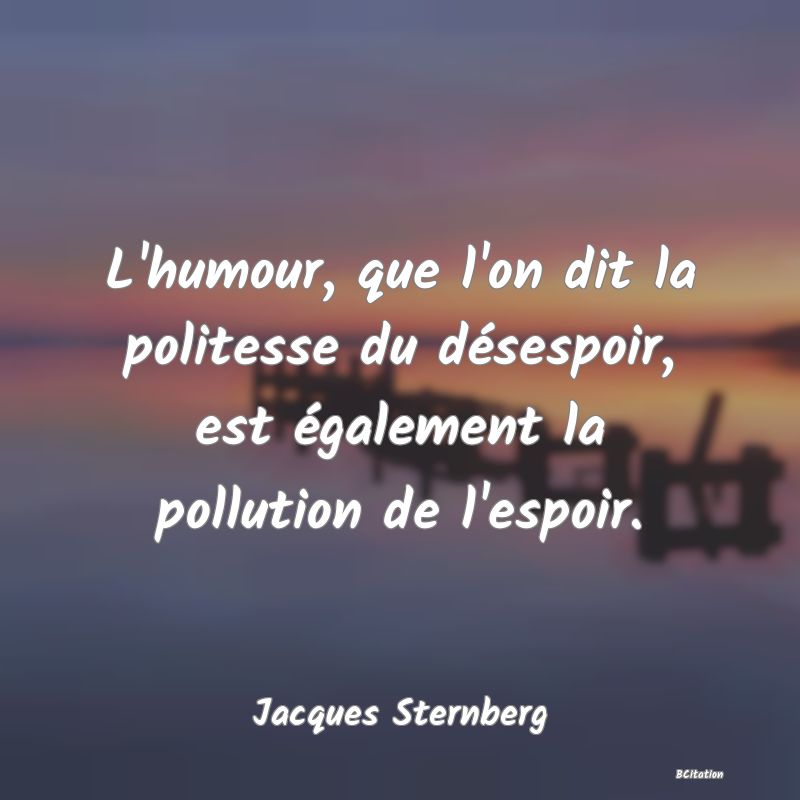 Belle Citation - L'humour, que l'on dit la politesse du désespoir, est également la pollution de l'espoir. - Jacques Sternberg
