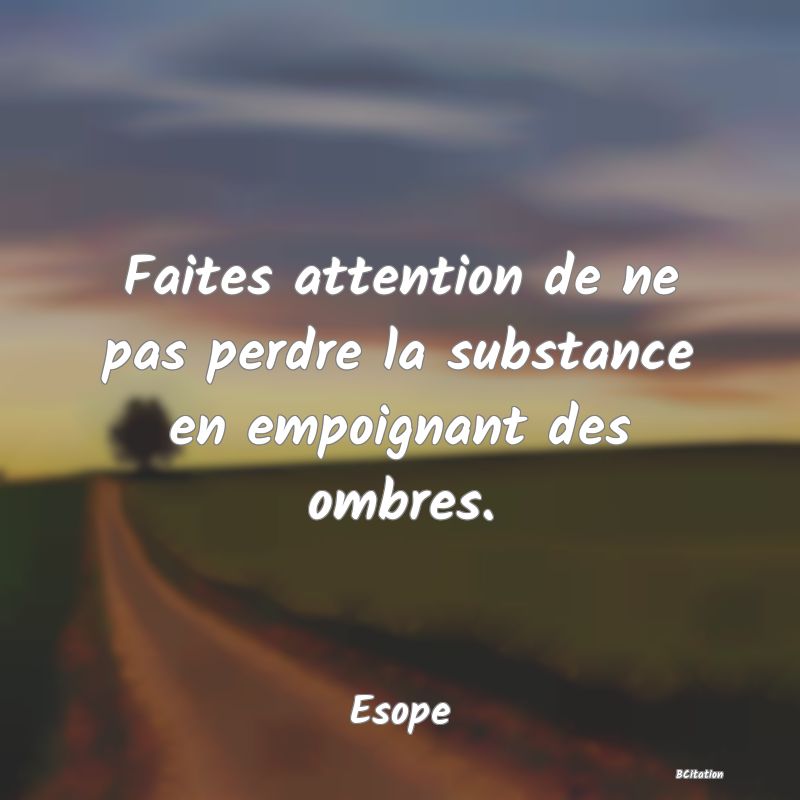 image de citation: Faites attention de ne pas perdre la substance en empoignant des ombres.