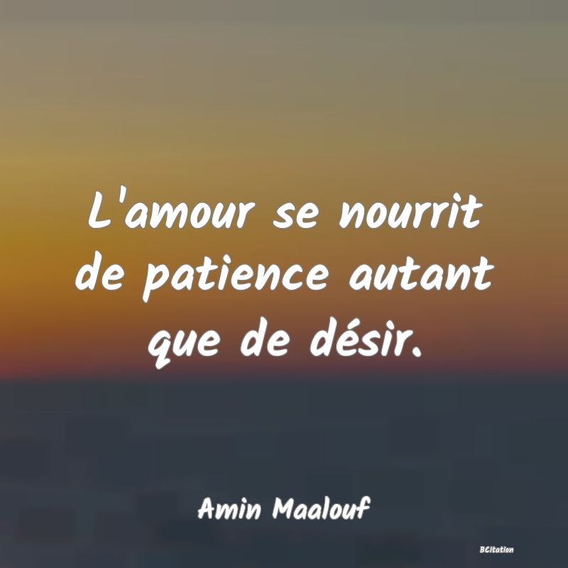 Belle Citation - L'amour se nourrit de patience autant que de désir. - Amin Maalouf