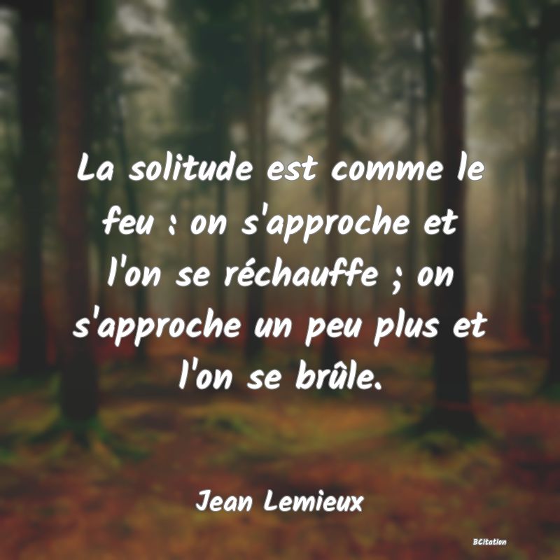 image de citation: La solitude est comme le feu : on s'approche et l'on se réchauffe ; on s'approche un peu plus et l'on se brûle.