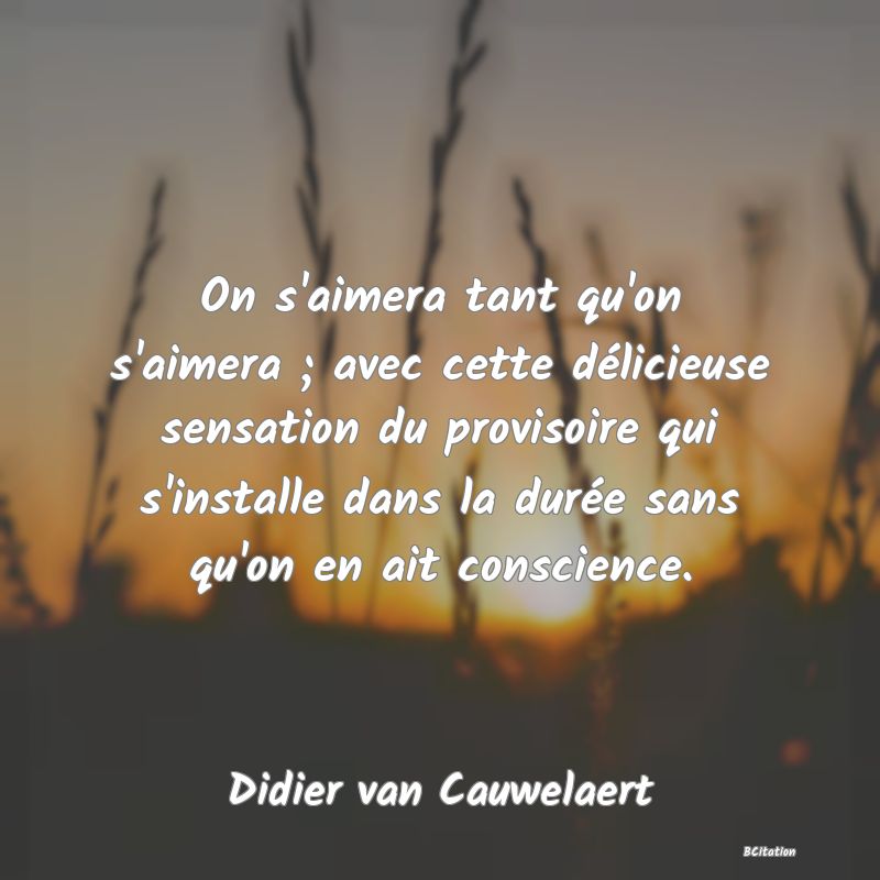 Belle Citation - On s'aimera tant qu'on s'aimera ; avec cette délicieuse sensation du provisoire qui s'installe dans la durée sans qu'on en ait conscience. - Didier van Cauwelaert