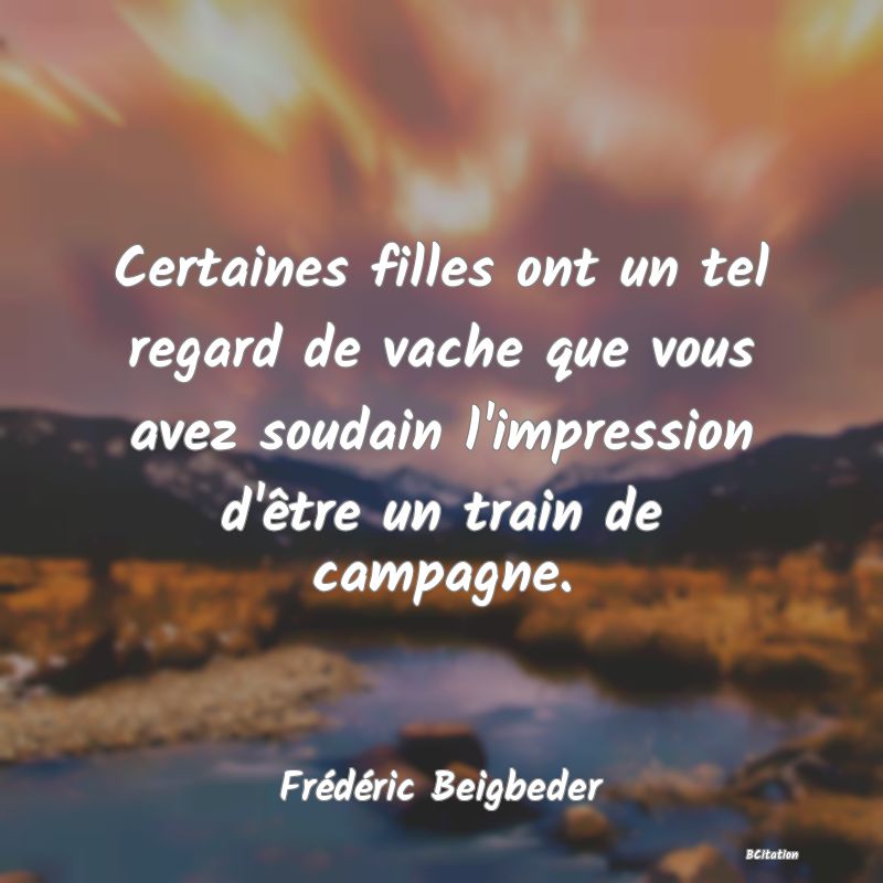 image de citation: Certaines filles ont un tel regard de vache que vous avez soudain l'impression d'être un train de campagne.