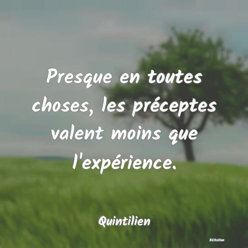 image de citation: Presque en toutes choses, les préceptes valent moins que l'expérience.