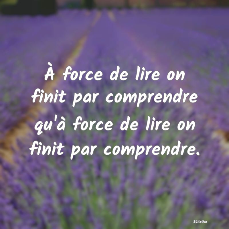 Belle Citation - À force de lire on finit par comprendre qu'à force de lire on finit par comprendre. - 
