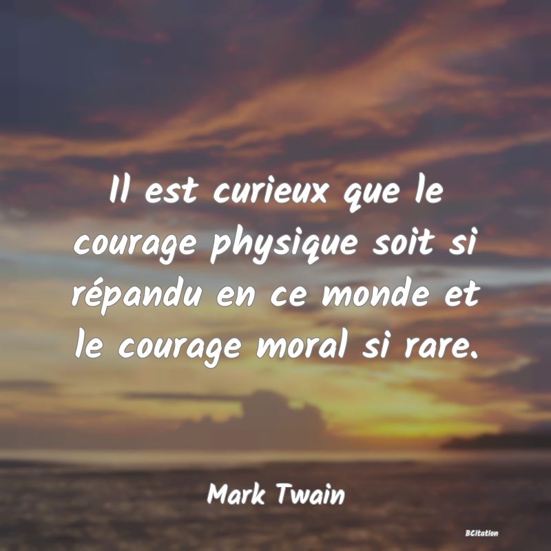 image de citation: Il est curieux que le courage physique soit si répandu en ce monde et le courage moral si rare.