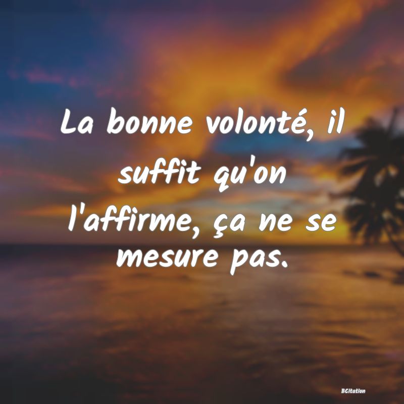 image de citation: La bonne volonté, il suffit qu'on l'affirme, ça ne se mesure pas.