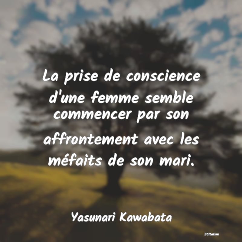 image de citation: La prise de conscience d'une femme semble commencer par son affrontement avec les méfaits de son mari.