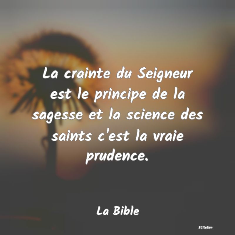 Belle Citation - La crainte du Seigneur est le principe de la sagesse et la science des saints c'est la vraie prudence. - La Bible