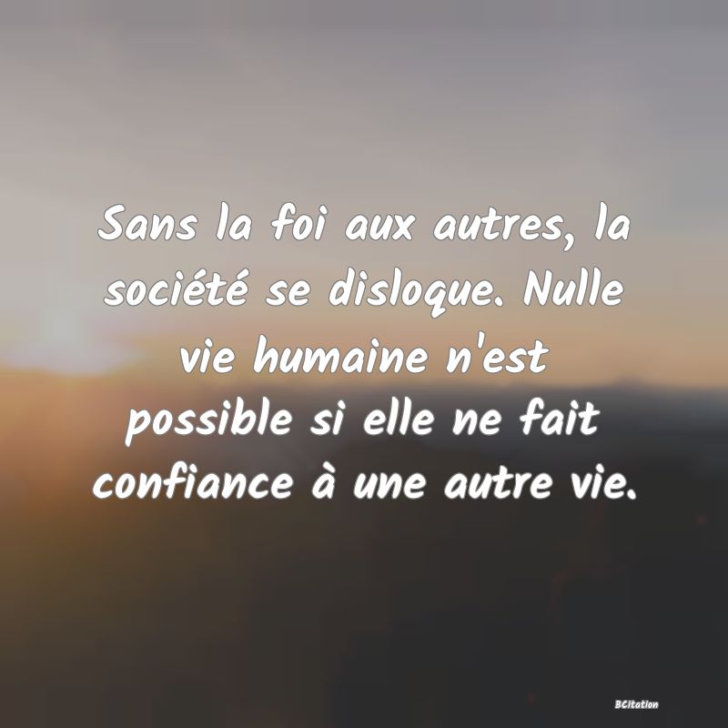 Belle Citation - Sans la foi aux autres, la société se disloque. Nulle vie humaine n'est possible si elle ne fait confiance à une autre vie. - 