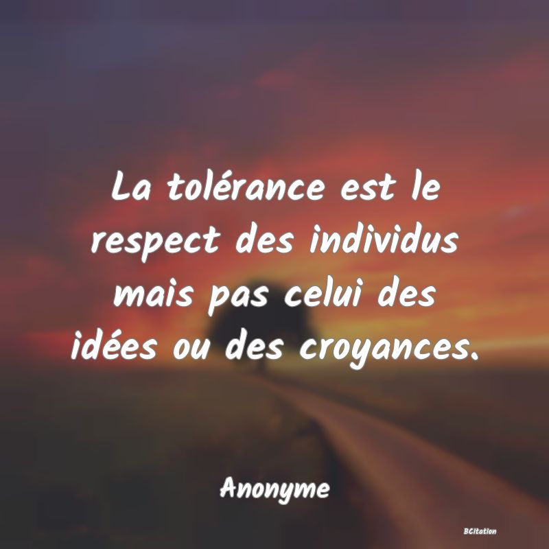 image de citation: La tolérance est le respect des individus mais pas celui des idées ou des croyances.