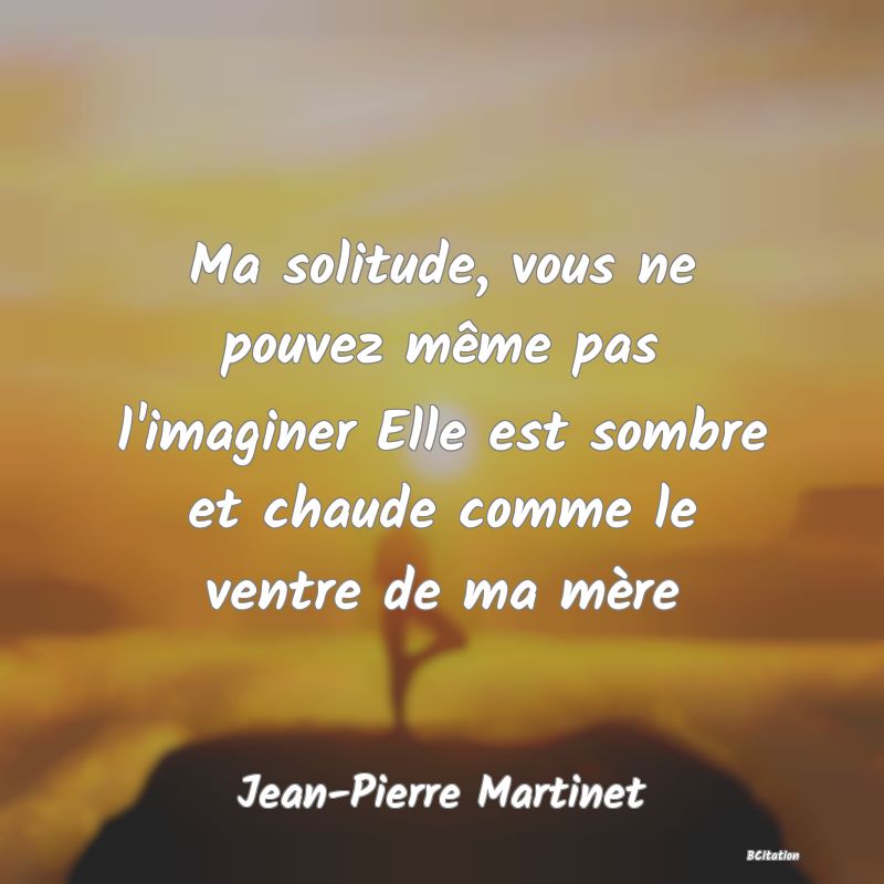 image de citation: Ma solitude, vous ne pouvez même pas l'imaginer Elle est sombre et chaude comme le ventre de ma mère