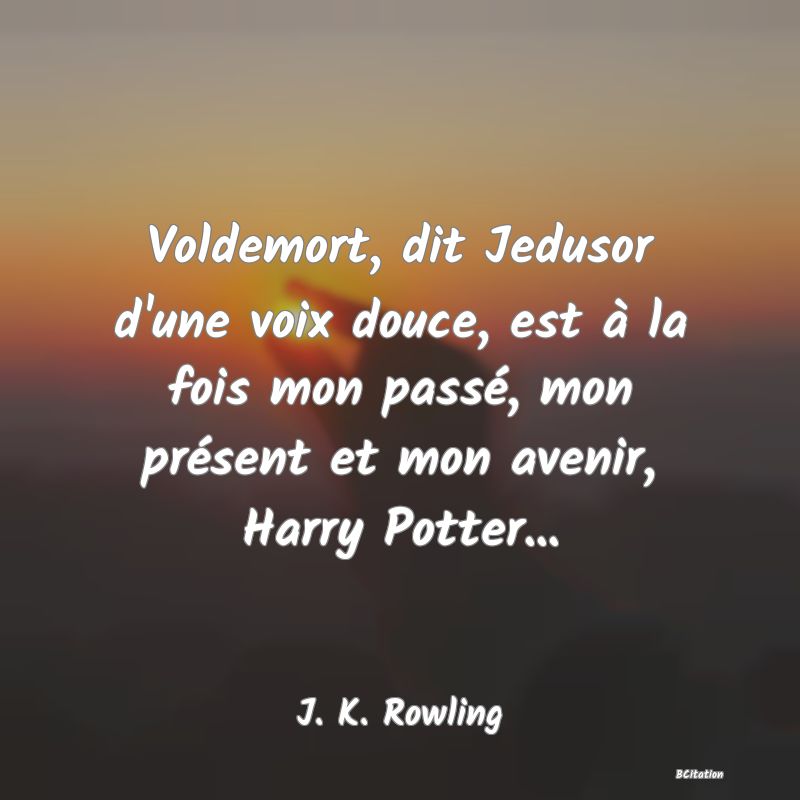 image de citation: Voldemort, dit Jedusor d'une voix douce, est à la fois mon passé, mon présent et mon avenir, Harry Potter...