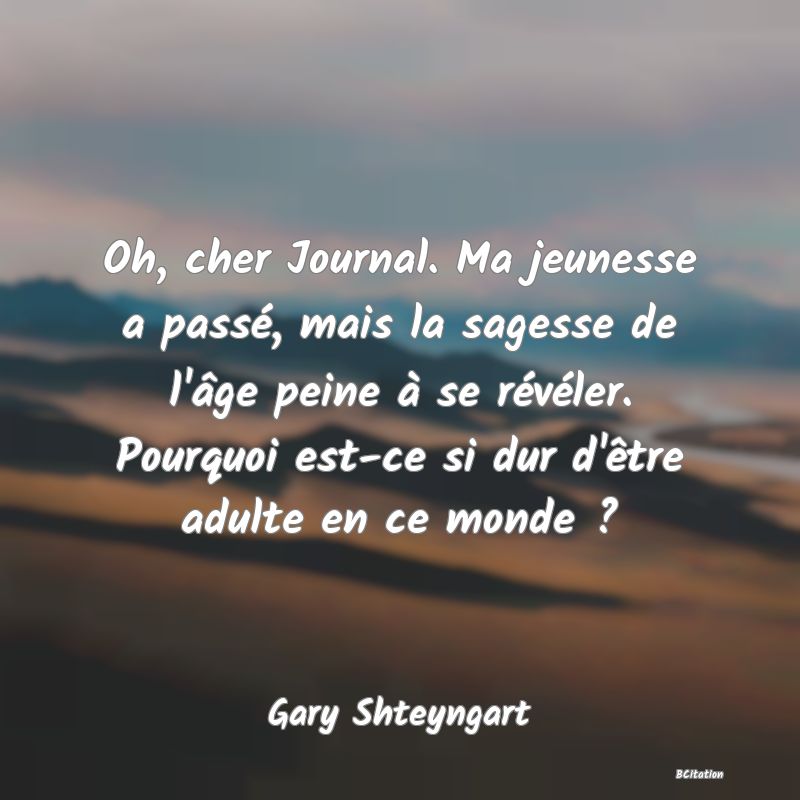 image de citation: Oh, cher Journal. Ma jeunesse a passé, mais la sagesse de l'âge peine à se révéler. Pourquoi est-ce si dur d'être adulte en ce monde ?