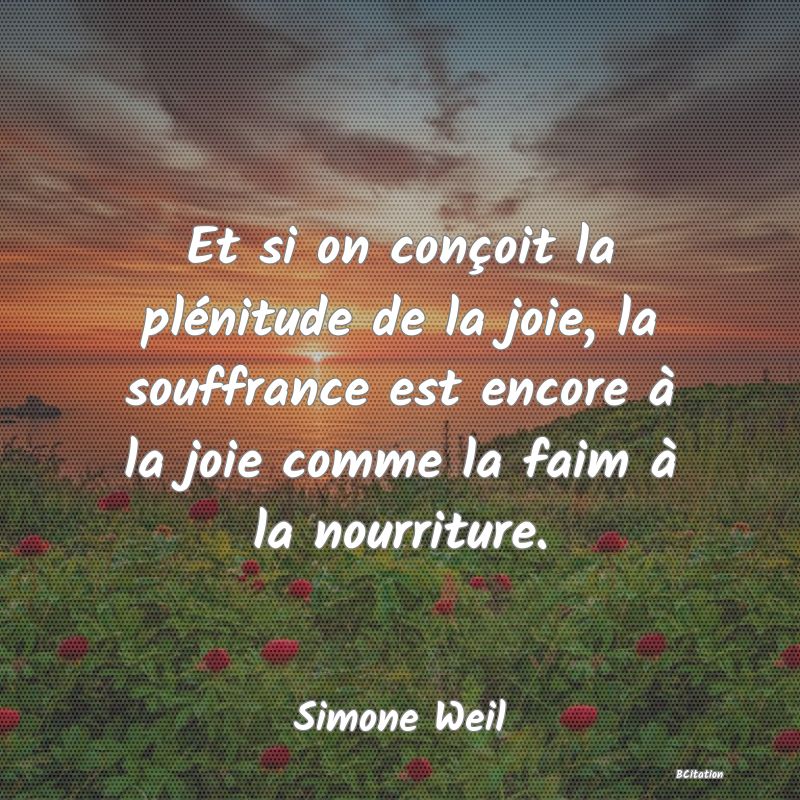 image de citation: Et si on conçoit la plénitude de la joie, la souffrance est encore à la joie comme la faim à la nourriture.