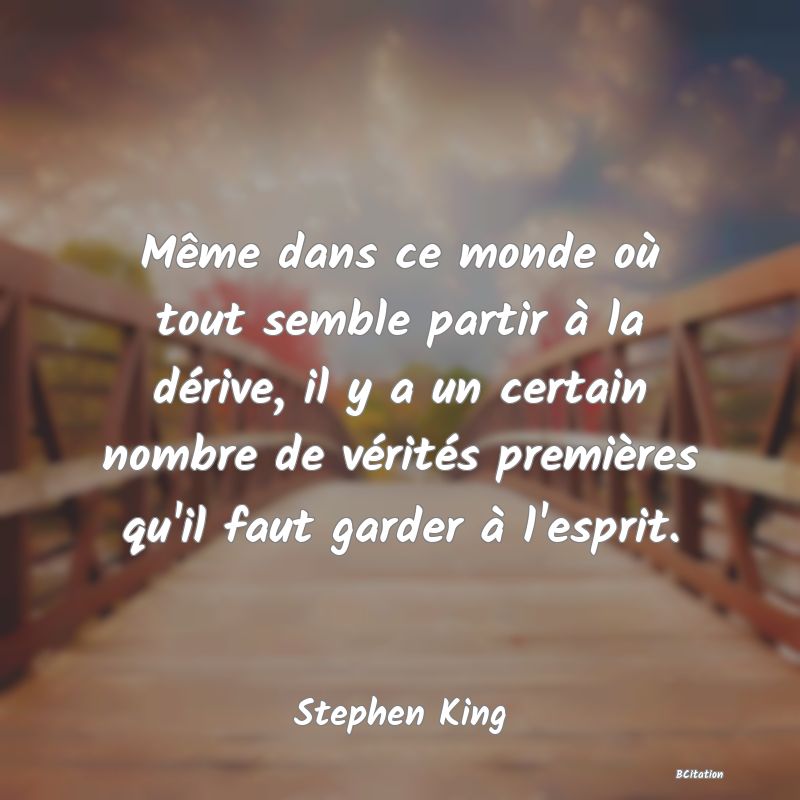 image de citation: Même dans ce monde où tout semble partir à la dérive, il y a un certain nombre de vérités premières qu'il faut garder à l'esprit.