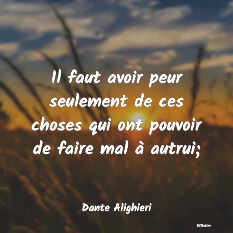 Belle Citation - Il faut avoir peur seulement de ces choses qui ont pouvoir de faire mal à autrui; - Dante Alighieri
