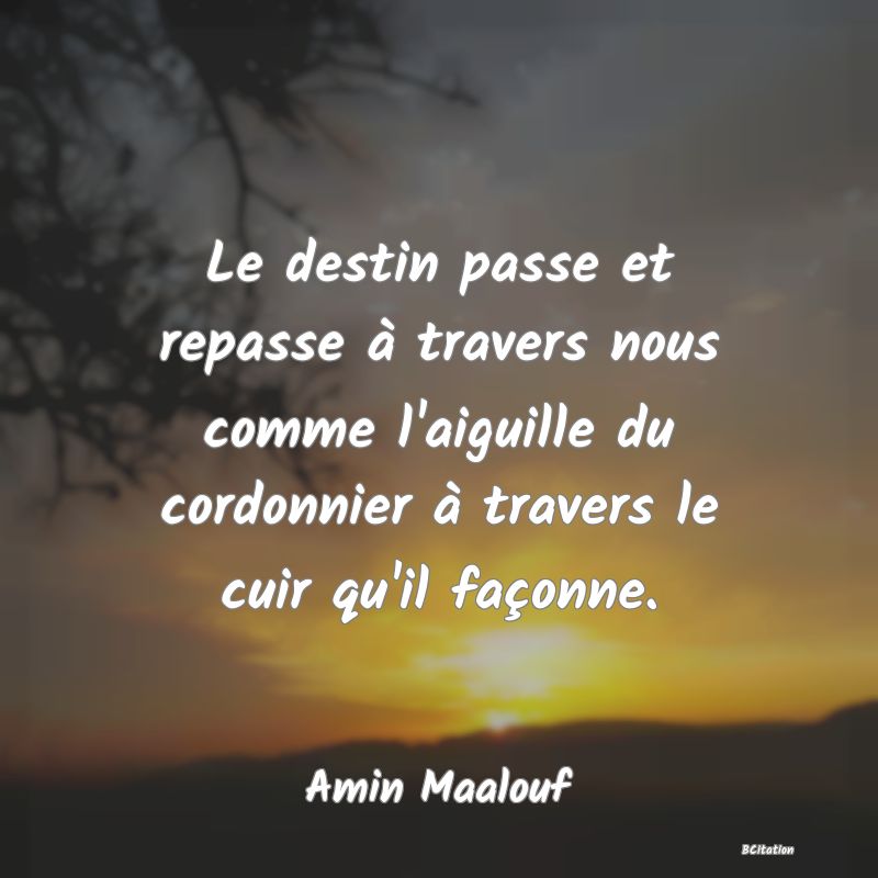 image de citation: Le destin passe et repasse à travers nous comme l'aiguille du cordonnier à travers le cuir qu'il façonne.