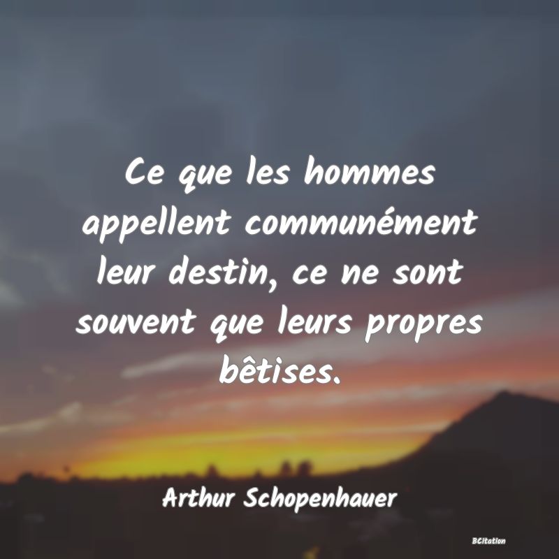 image de citation: Ce que les hommes appellent communément leur destin, ce ne sont souvent que leurs propres bêtises.