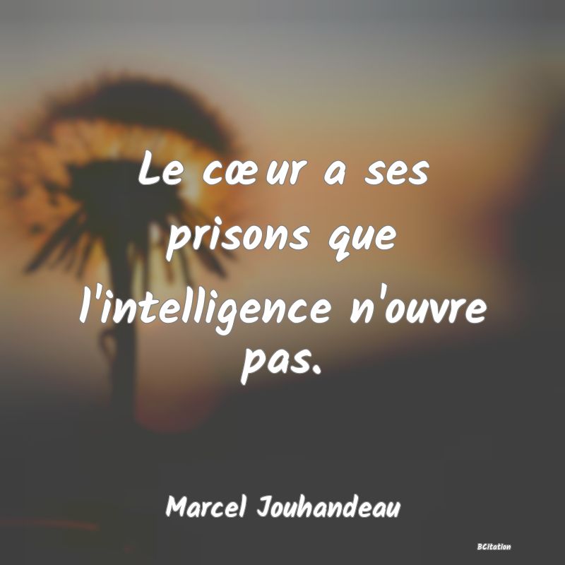 image de citation: Le cœur a ses prisons que l'intelligence n'ouvre pas.