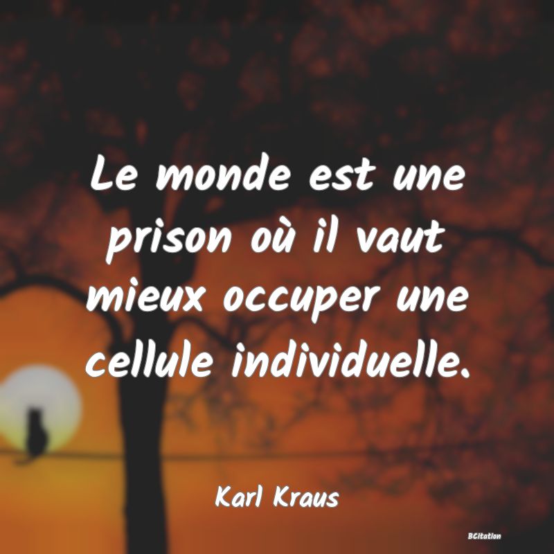 image de citation: Le monde est une prison où il vaut mieux occuper une cellule individuelle.