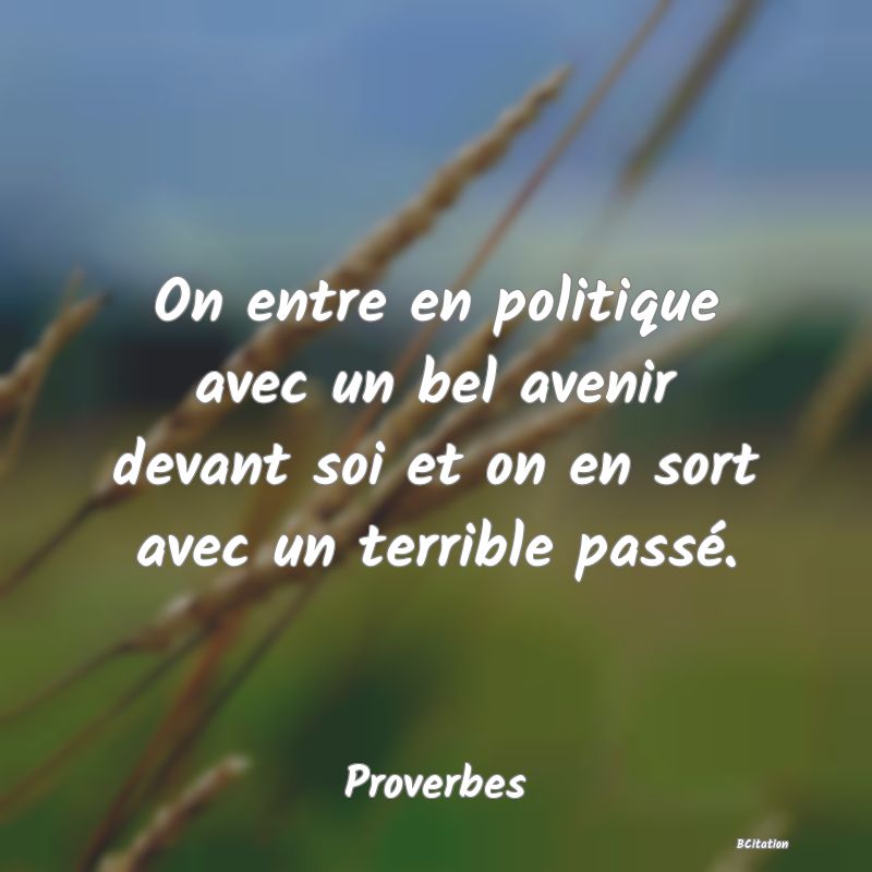 image de citation: On entre en politique avec un bel avenir devant soi et on en sort avec un terrible passé.