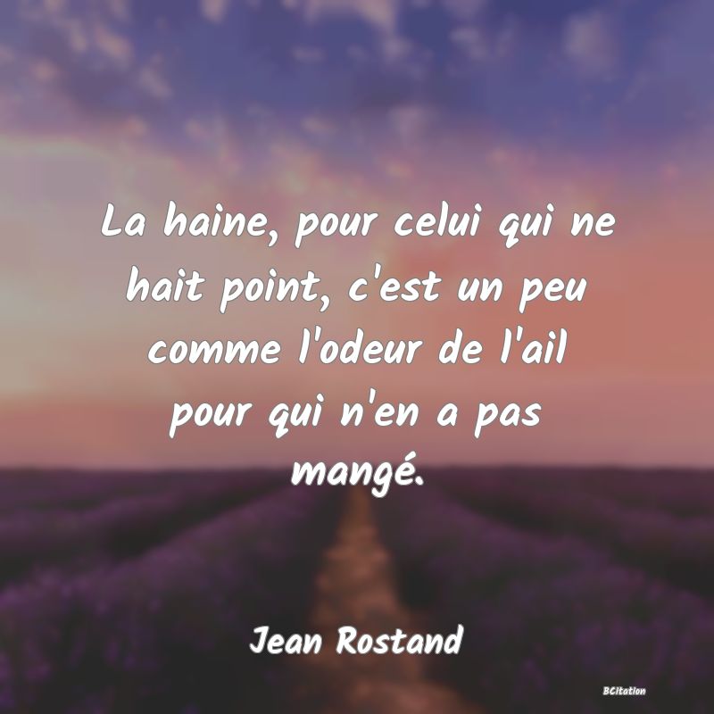 image de citation: La haine, pour celui qui ne hait point, c'est un peu comme l'odeur de l'ail pour qui n'en a pas mangé.