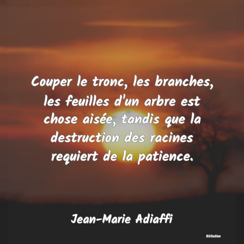 image de citation: Couper le tronc, les branches, les feuilles d'un arbre est chose aisée, tandis que la destruction des racines requiert de la patience.