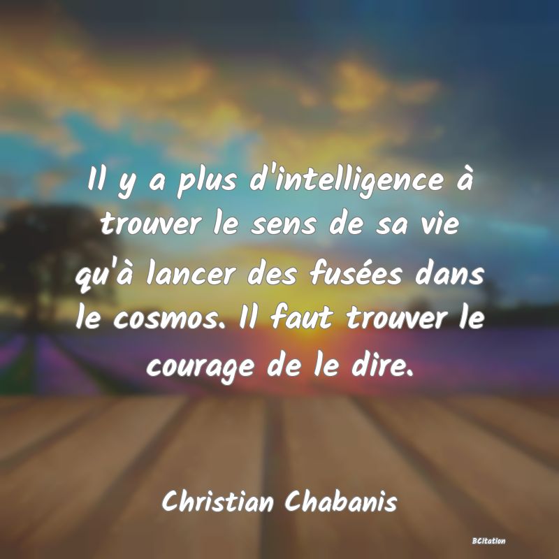 image de citation: Il y a plus d'intelligence à trouver le sens de sa vie qu'à lancer des fusées dans le cosmos. Il faut trouver le courage de le dire.