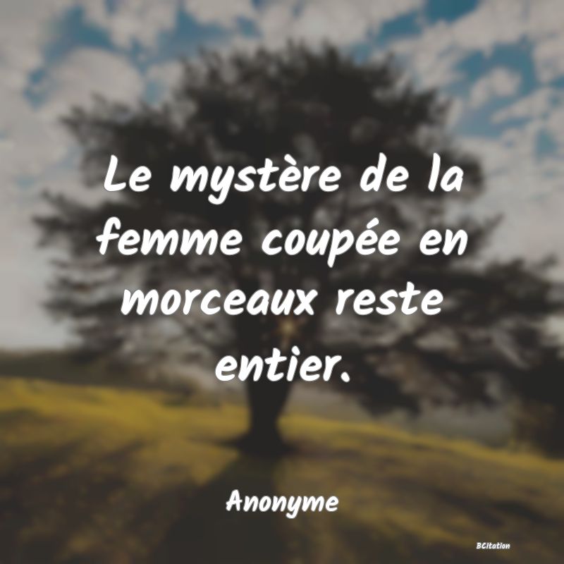 Belle Citation - Le mystère de la femme coupée en morceaux reste entier. - Anonyme